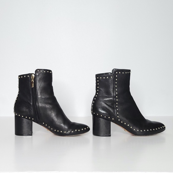 SCHUTZ Shoes - ***SOLD*** SCHUTZ Black Leather Booties w Gold Studs Biker Baddie Women's Size 6